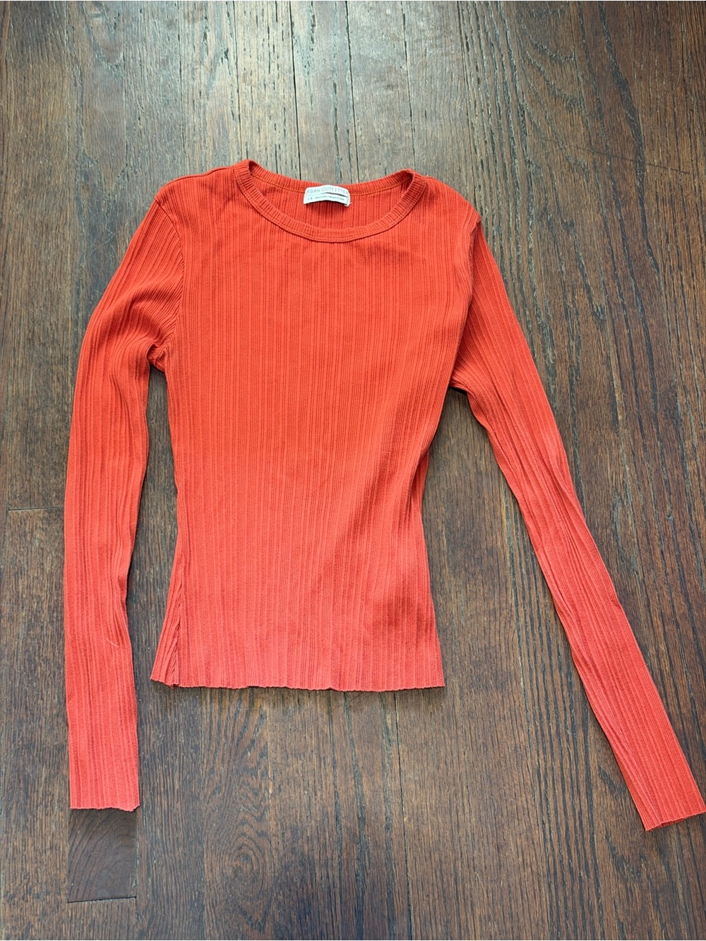 Urban Outfitters Ribbed Long Sleeve Crewneck Top - Orange